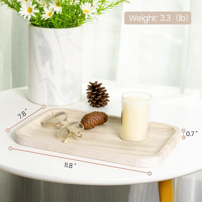 karibiber Marble Vanity Tray, Bathroom Tray Countertop, Decorative Dresser Organizer, Perfume, Jewelry Holder, Beige Stone Serving for Kitchen Sink Storage(MOCA Cream) - Image 3